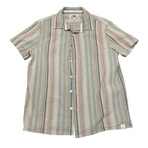 Free Planet Men's L Seersucker Stripe Short Sleeve Button Down Shirt Multicolor